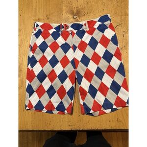 Vtg Loudmouth‎ Golf Shorts Mens Dixie Red White Blue Argyle Size 38